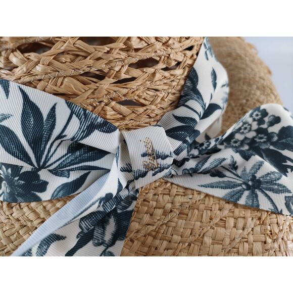 Gucci Raffia Straw Hat – Toile de Jouy Print Ribbon, Size M (57), Made in Italy - Picture 6 of 10